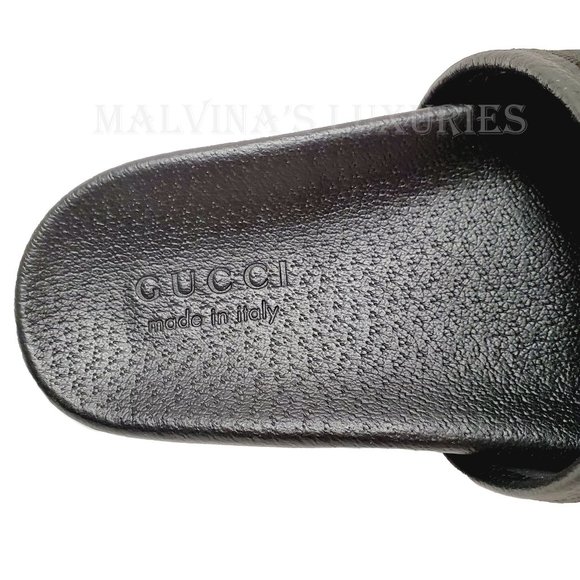 GUCCI SHOES MENS SLIDES OFF THE GRID BLACK LEATHER AND NYLON GG LOGO - Picture 13 of 16
